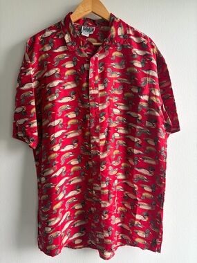 Vintage Joe Boxer Couture Red Short-Sleeve Button-Down with Duck Pattern
